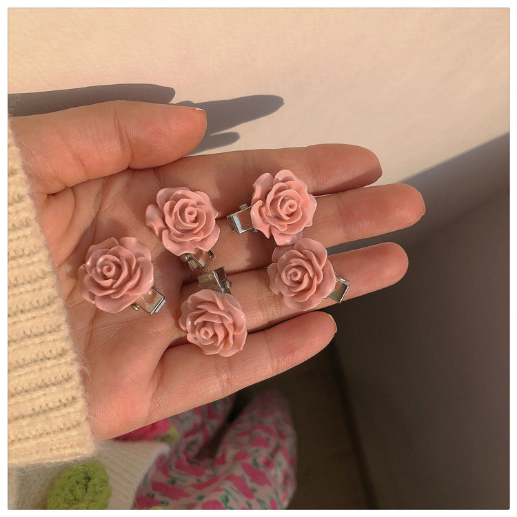 粉色蝴蝶結山茶花髮夾