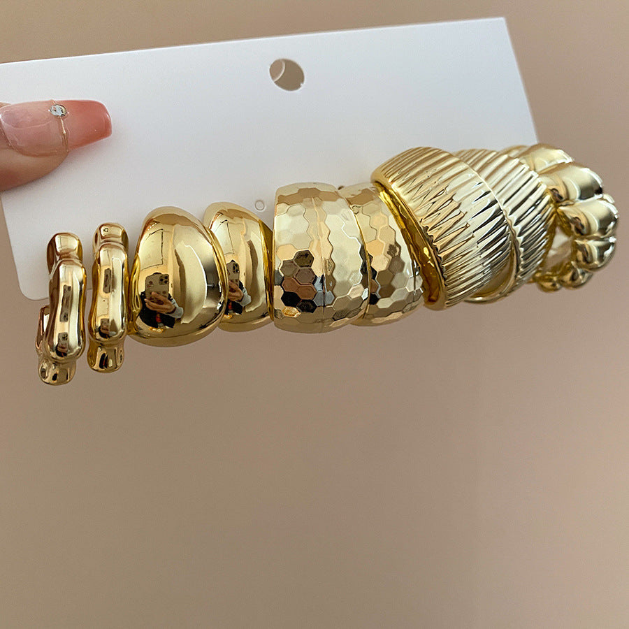 鋼針光面幾何不規則耳釘套裝休閑簡約日常百搭耳環設計感小眾耳飾