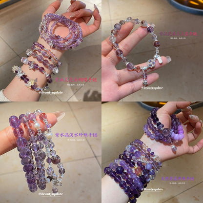 紫水晶蛇形纏繞串珠手鏈新中式復古百搭手串小眾氣質設計感手飾女