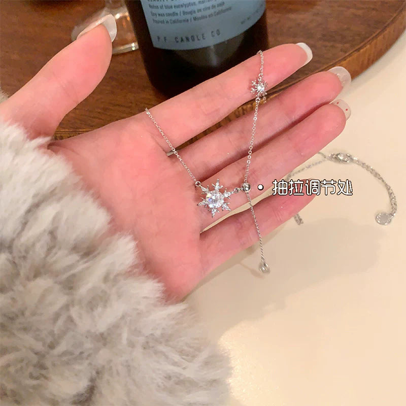 鋯石鈦鋼雪花流蘇項鍊