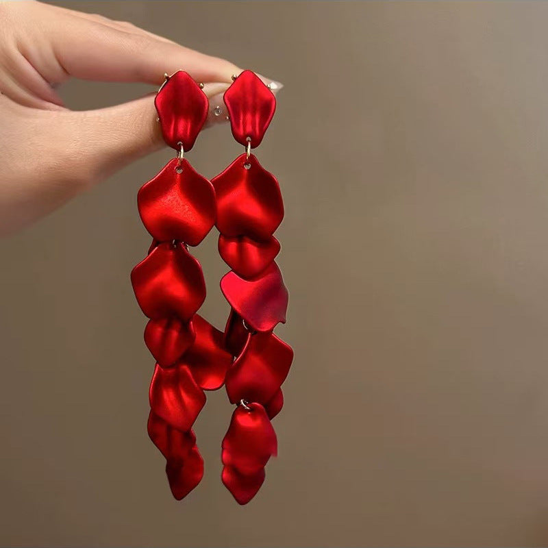 紅色花朵圓片流蘇耳環－77#銀針-咖色款細節39｜https://igowo.tw/