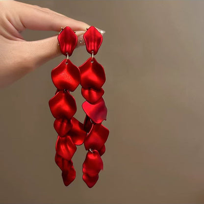 紅色花朵圓片流蘇耳環－77#銀針-咖色款細節39｜https://igowo.tw/