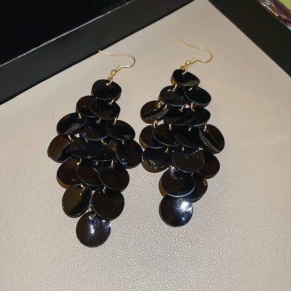 歐美跨境貝殼幾何圓形流蘇耳鉤海邊度假風耳環耳墜耳飾設計感小眾
