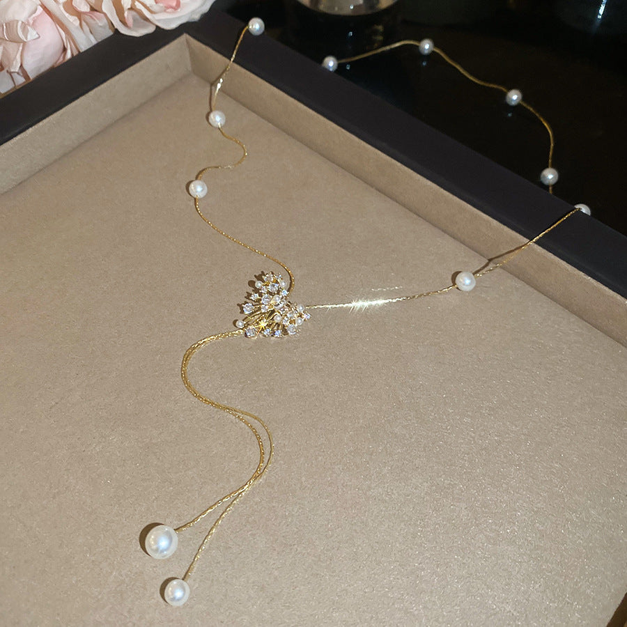 18k真金電鍍鋯石珍珠項鏈手鏈輕奢氣質百搭首飾套裝優雅小眾飾品