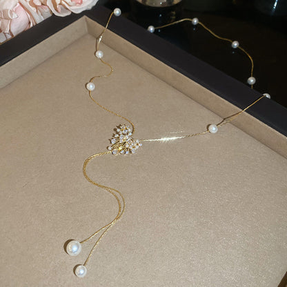 18k真金電鍍鋯石珍珠項鏈手鏈輕奢氣質百搭首飾套裝優雅小眾飾品