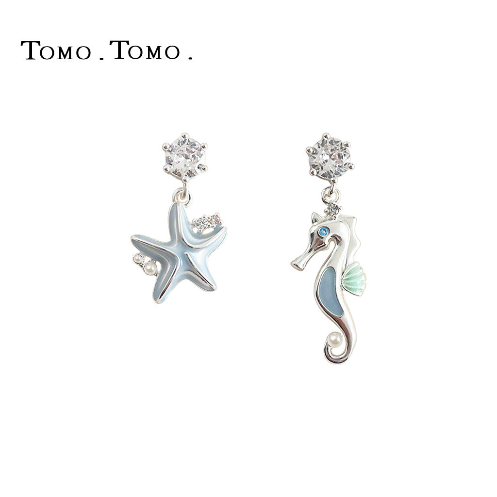 琺瑯海星不對稱耳環－商品主圖｜https://igowo.tw/