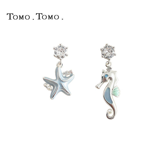 琺瑯海星不對稱耳環－商品主圖｜https://igowo.tw/