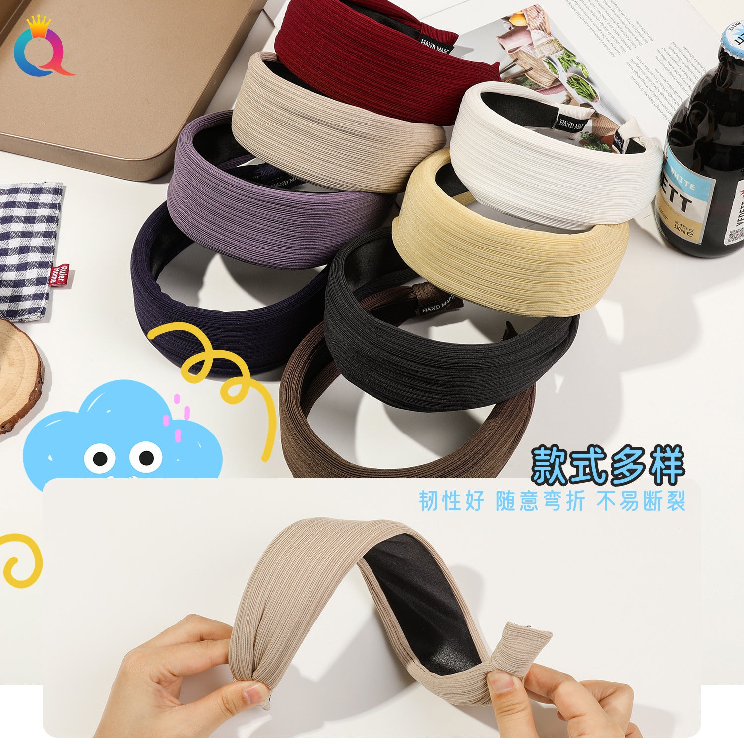 針織寬版髮箍－細節特寫1｜https://igowo.tw/