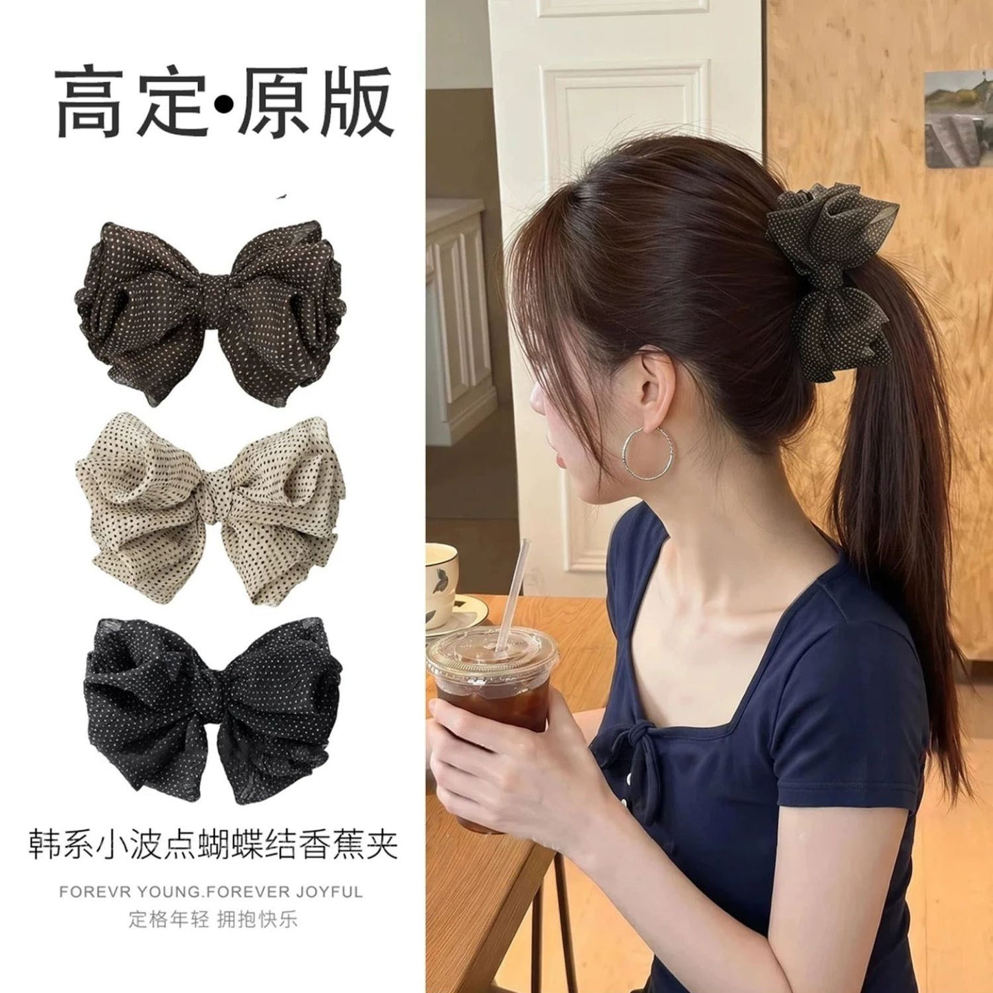 網紗蝴蝶結波點髮夾－商品主圖｜https://igowo.tw/