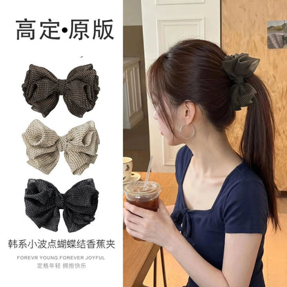 網紗蝴蝶結波點髮夾－商品主圖｜https://igowo.tw/