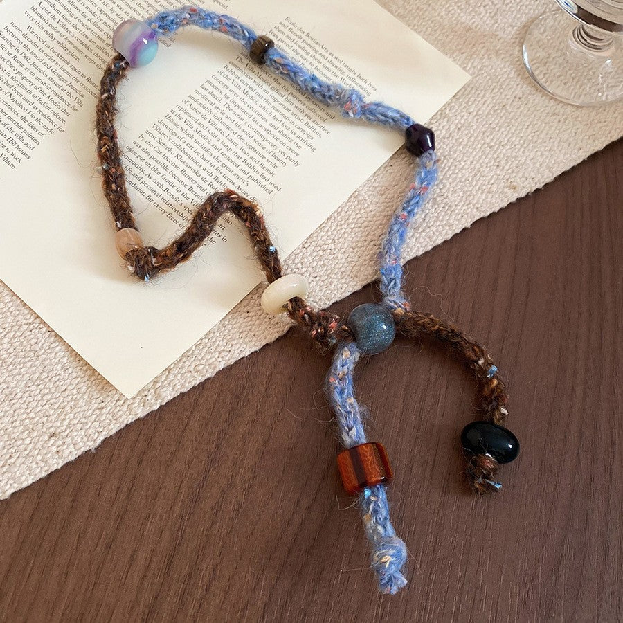 串珠愛心水滴墜飾項鍊－35#項鍊-咖色-水滴款細節｜https://igowo.tw/