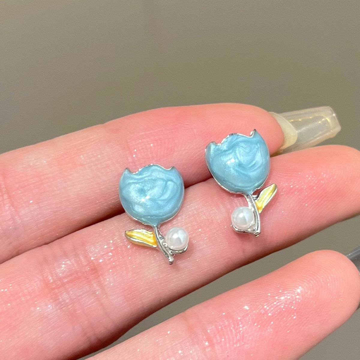 琺瑯珍珠鬱金香耳環