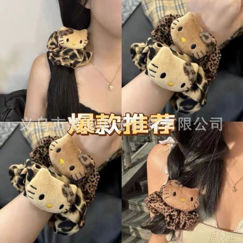 布面豹紋復古髮圈－豹紋貓咪淺色款細節2｜https://igowo.tw/