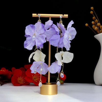粉色珍珠花朵流蘇耳環－細節特寫8｜https://igowo.tw/