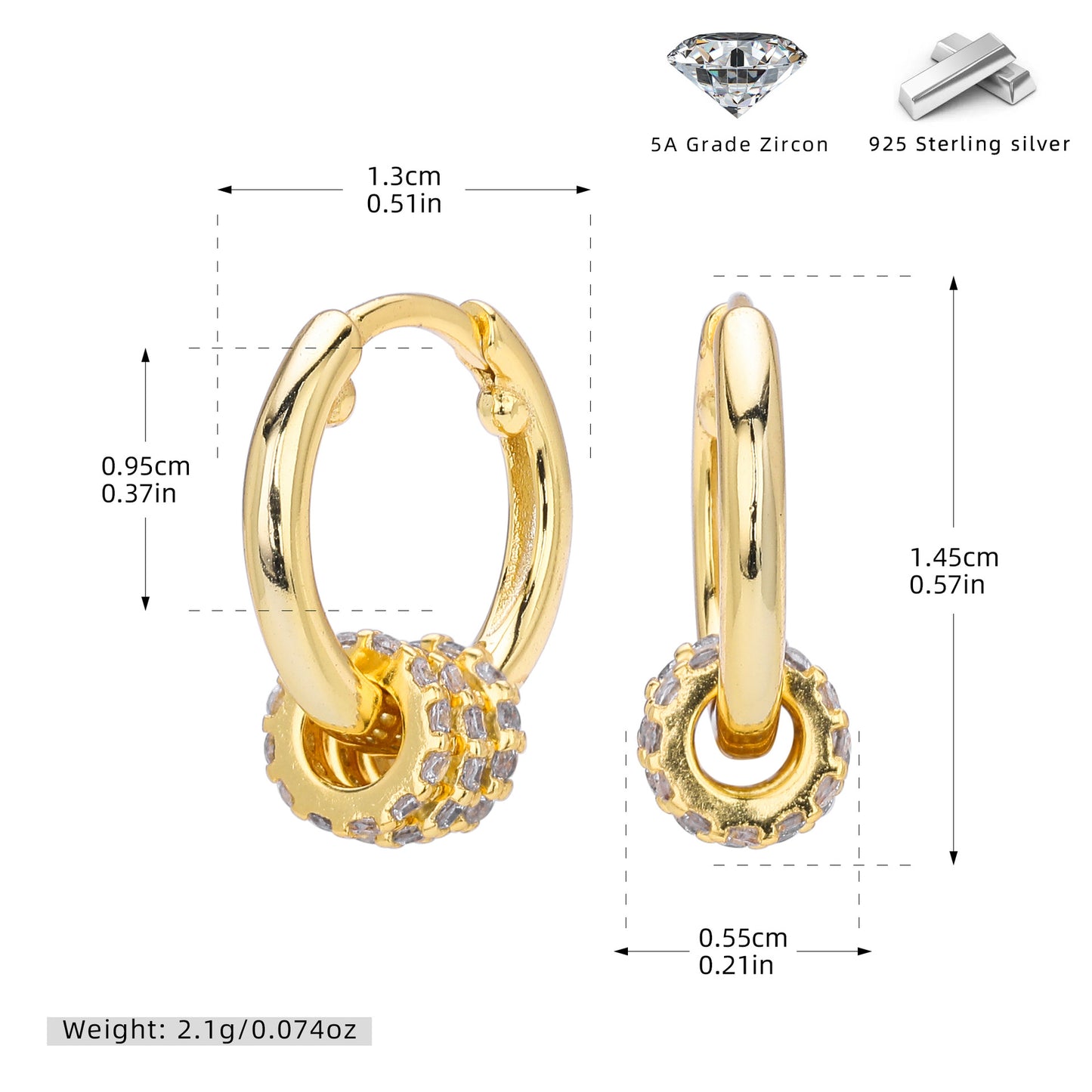 S925 新款耳環ins風鑲鋯圓圈氣質耳飾輕奢高級感小眾飾品