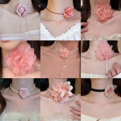 緞帶花朵項鍊－2#項鍊-黑色-小款實拍｜https://igowo.tw/