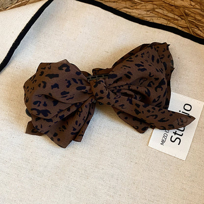 棕色布面豹紋復古髮夾