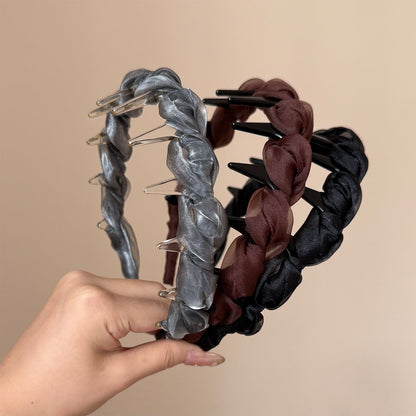 纏繞簡約髮箍－灰色網紗款細節｜https://igowo.tw/