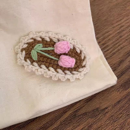 櫻桃卡通刺繡編織髮夾