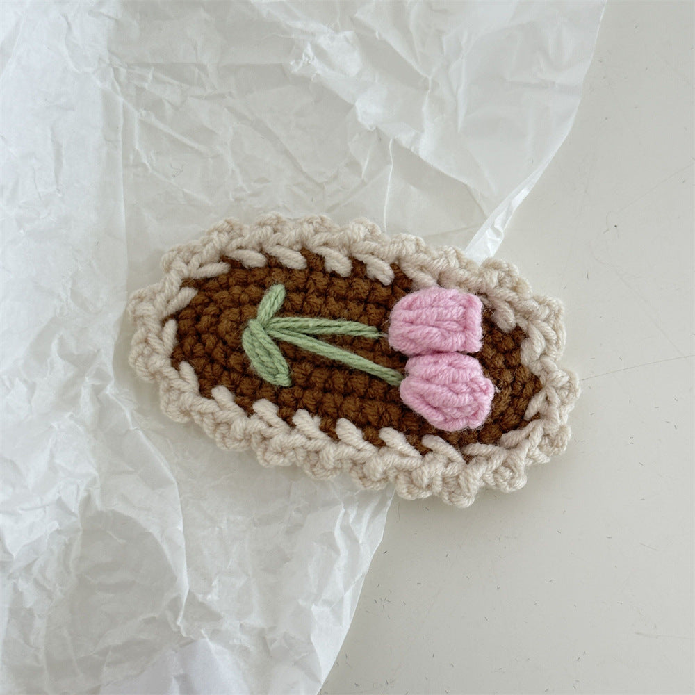 花朵刺繡編織髮夾