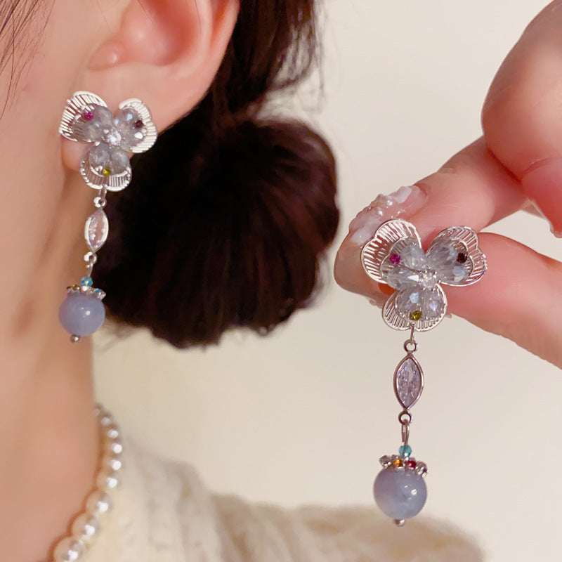 水晶金屬花朵流蘇耳墜－商品主圖｜https://igowo.tw/