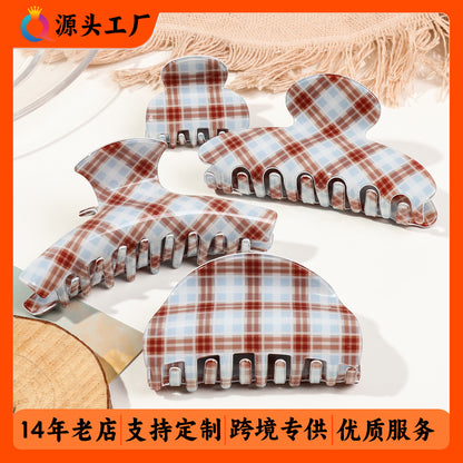 壓克力格紋簡約鯊魚夾－商品主圖｜https://igowo.tw/
