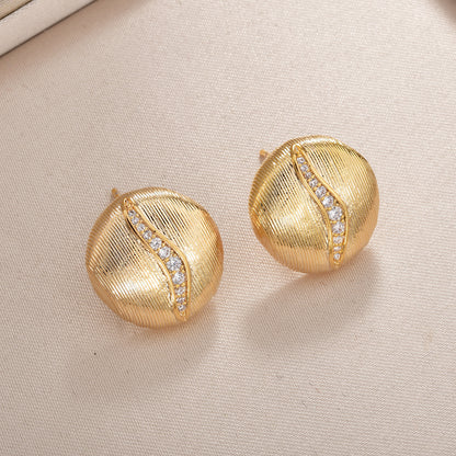 格紋圓形拉絲復古耳釘