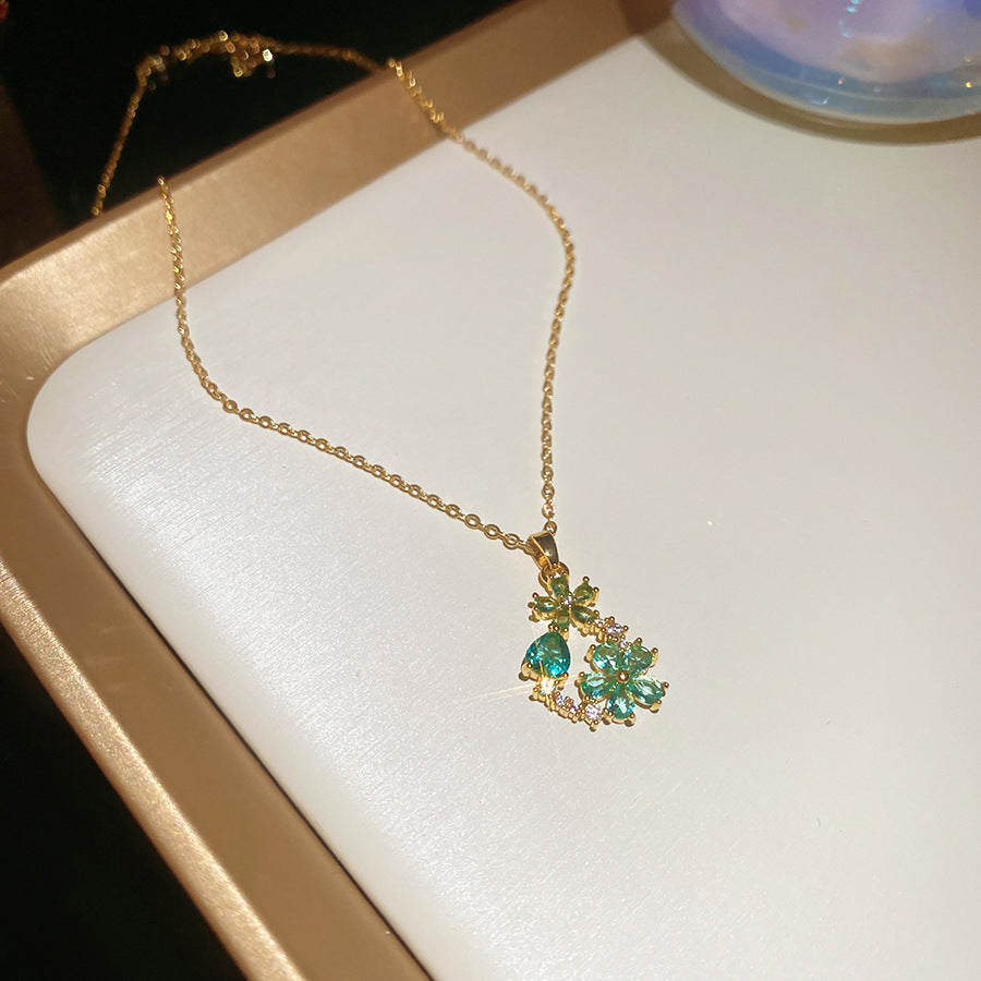 18k真金電鍍花朵水滴手鏈耳釘項鏈套裝時尚鎖骨鏈輕奢高級感飾品