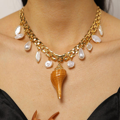 珍珠貝殼流蘇墜飾項鍊