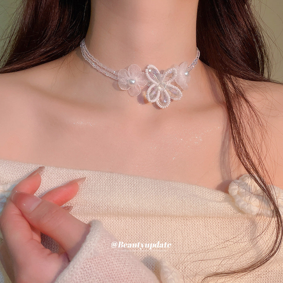 水晶串珠花朵項鍊－商品主圖｜https://igowo.tw/