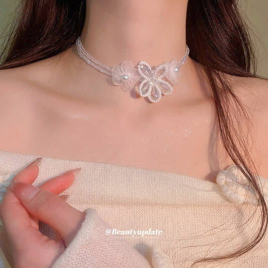 水晶串珠花朵項鍊－商品主圖｜https://igowo.tw/