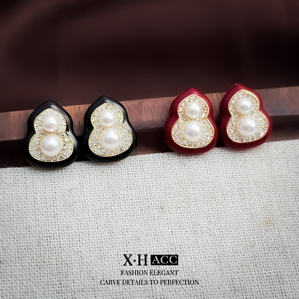 復古紅琺瑯葫蘆耳釘－蚊香盤耳夾-黑色款細節2｜https://igowo.tw/