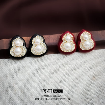 復古紅琺瑯葫蘆耳釘－蚊香盤耳夾-黑色款細節2｜https://igowo.tw/