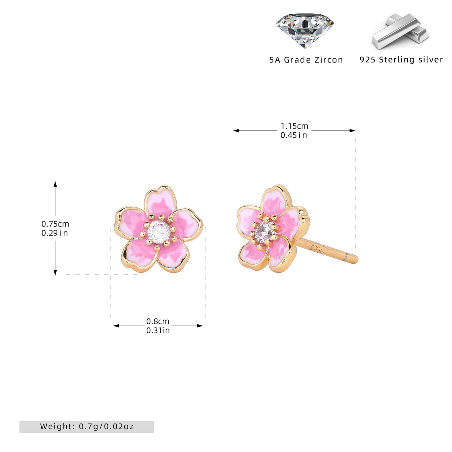 S925 外貿2024新品俏皮淑女可愛櫻花耳釘個性精致時尚耳飾