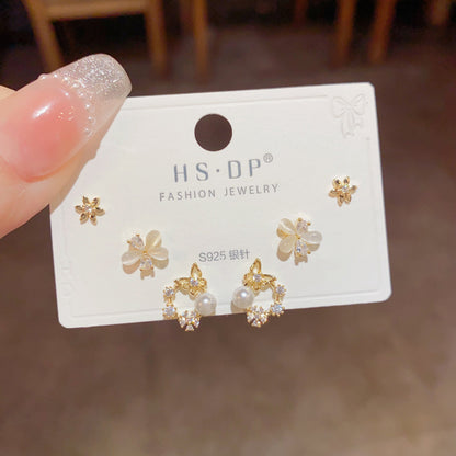 貓眼石蝴蝶耳釘三件組