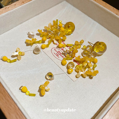 銀針黃色花朵流蘇耳環歐美個性時尚氣質耳釘女時尚耳飾小眾高級感