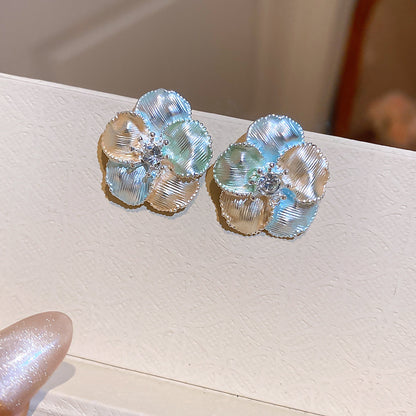 花花仙子~花朵鋯石滴油珍珠耳釘可愛甜美百搭耳環新款耳飾女