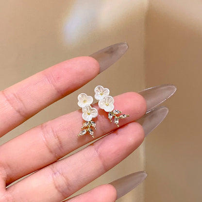 精致法式優雅閃鑽花朵耳釘