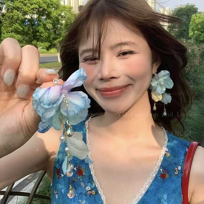 手工編織彩色花朵圓形耳釘多巴胺小清新度假風耳環輕奢高級感耳飾