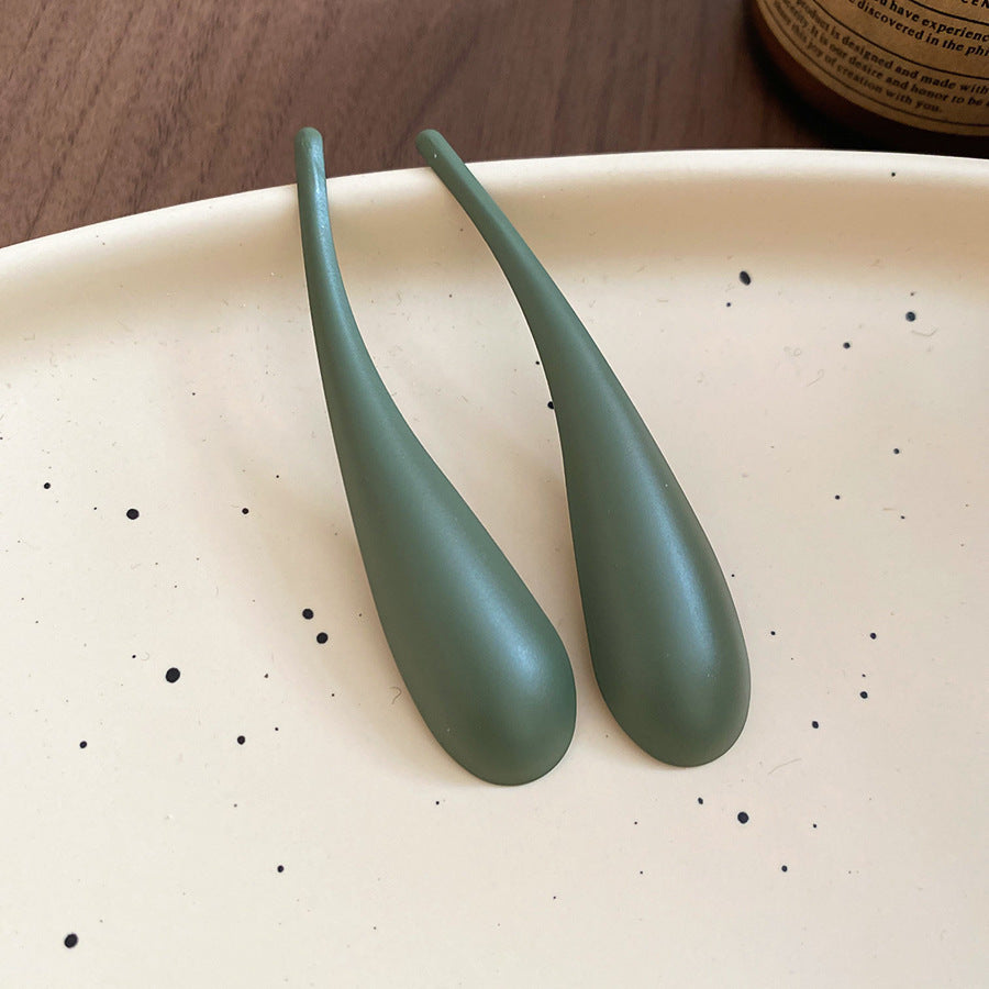 綠色琺瑯扭紋水滴耳環－59#耳夾-銀色款細節34｜https://igowo.tw/