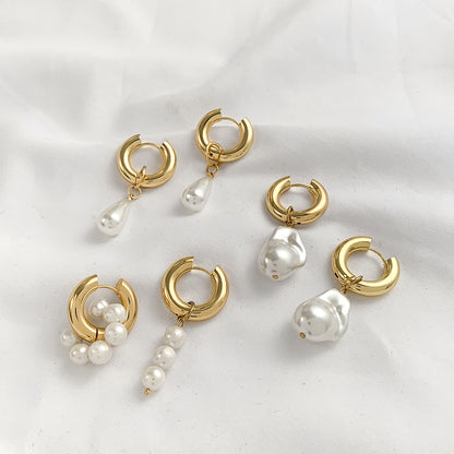金色珍珠水滴簡約耳環－商品主圖｜https://igowo.tw/