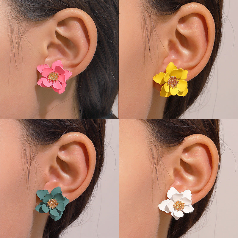 彩色花朵磨砂多層耳環－商品主圖｜https://igowo.tw/