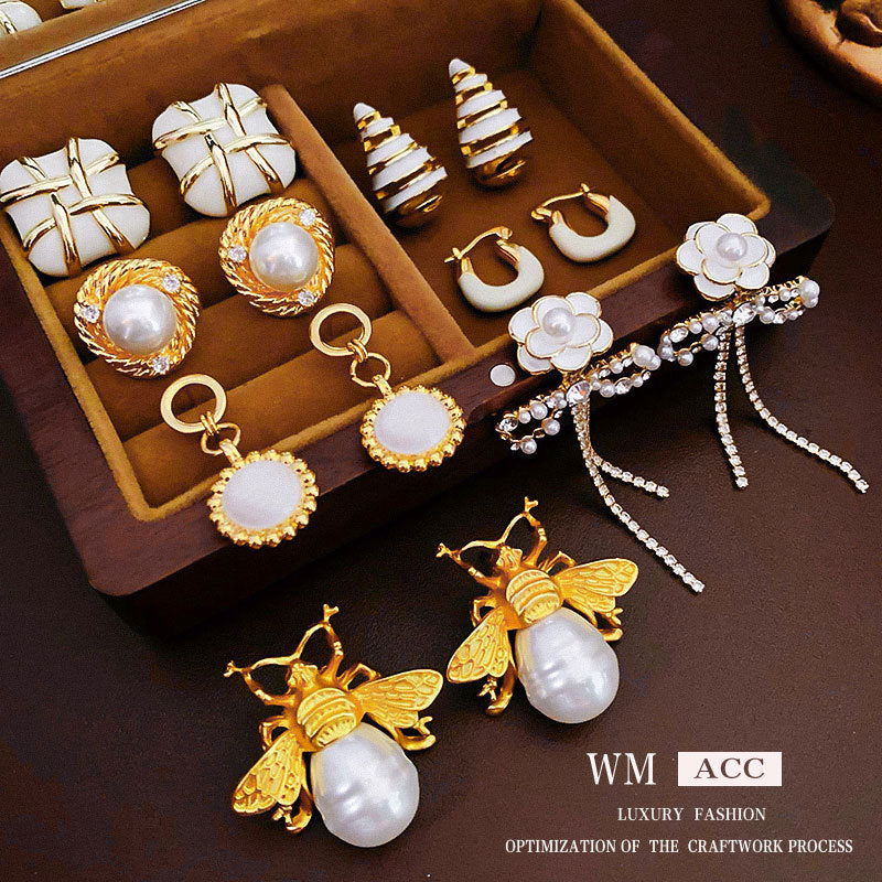 琺瑯珍珠復古耳環－商品主圖｜https://igowo.tw/