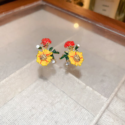 琺瑯花朵水滴簡約耳環－細節特寫4｜https://igowo.tw/