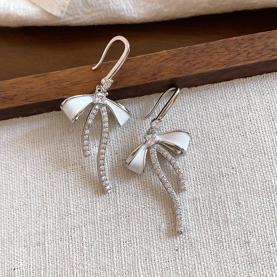 韓系天菜~超閃鋯石滴油蝴蝶結耳鉤輕奢高級感耳環耳飾小清新少女