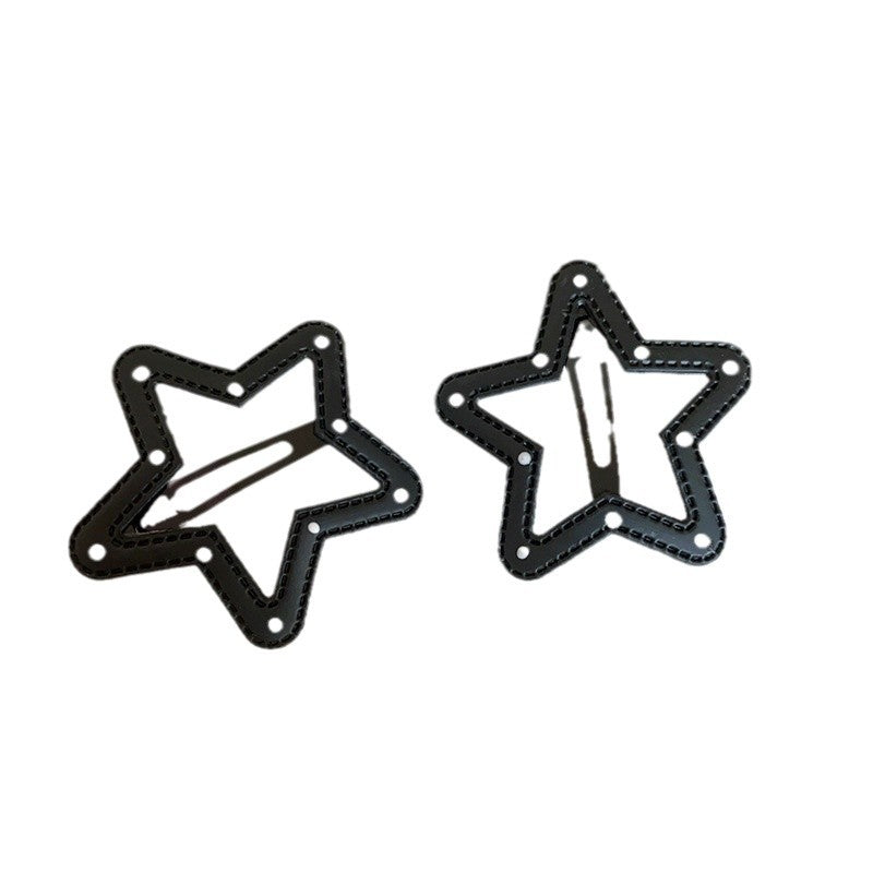 皮革波點星星鏤空髮夾－白色方形（單個）款細節｜https://igowo.tw/