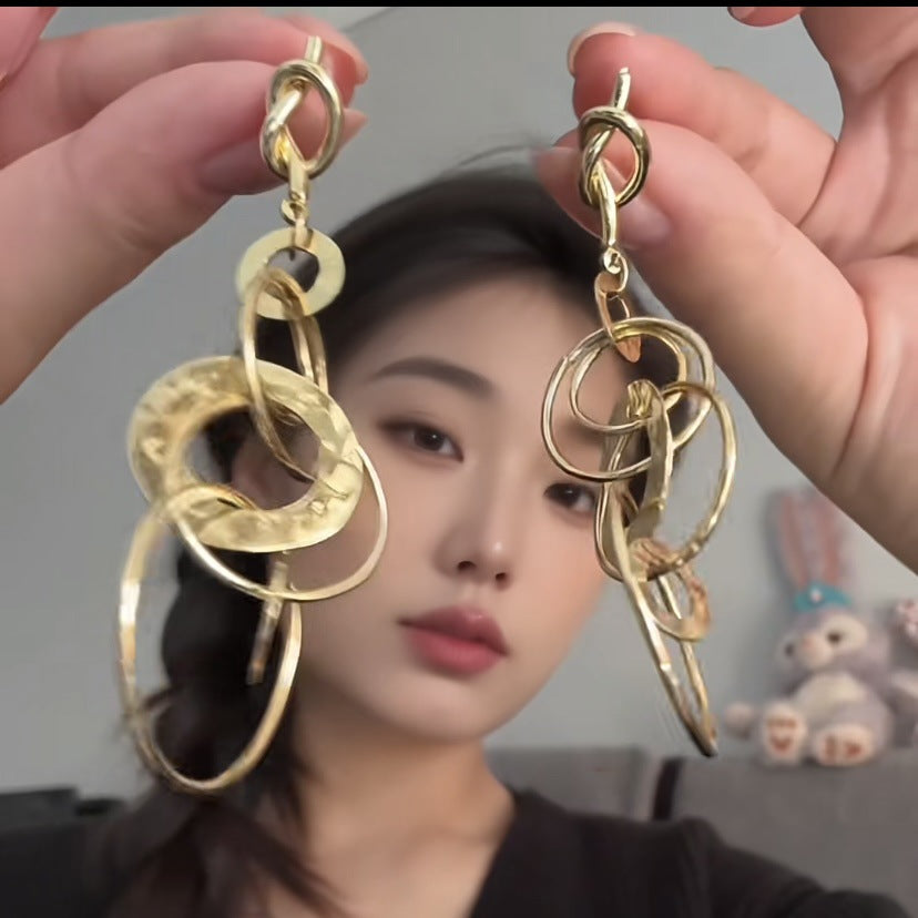 銀針法式復古金屬幾何吊墜耳釘輕奢高級感耳環設計感小眾耳飾批發