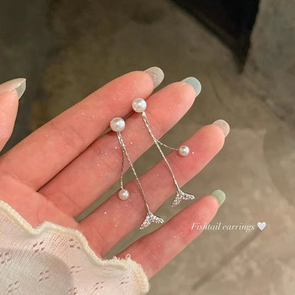 韓系魚尾珍珠耳墜