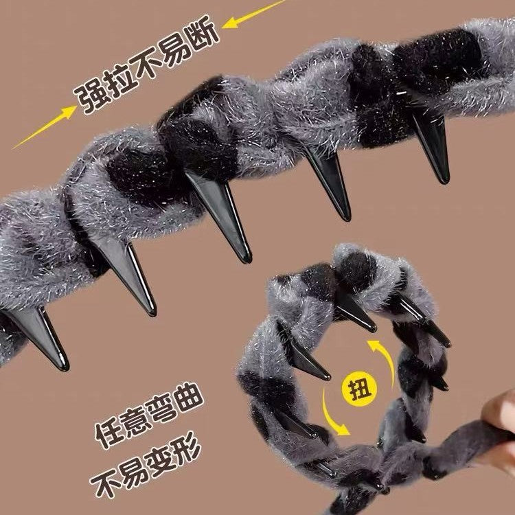 絨面波點復古髮箍－灰色斑點纏繞毛絨款實拍｜https://igowo.tw/