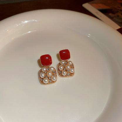 金色珍珠橢圓復古耳環－細節特寫15｜https://igowo.tw/